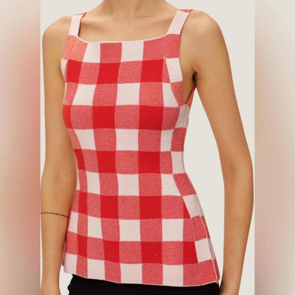 Anthropologie Elodie Gingham Knit Top NEW